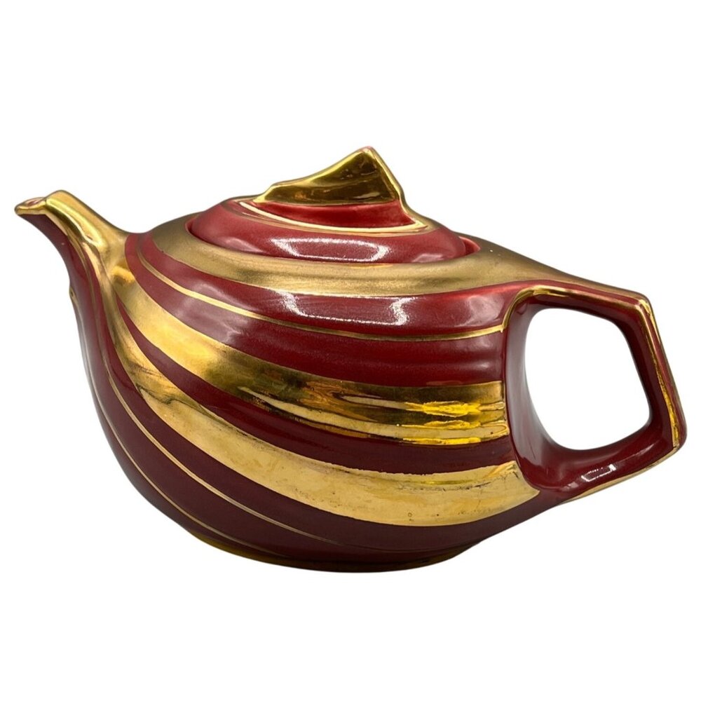 Price Red & Gold Teapot Speed 36 Train Masculine Art Deco Lines 5 Cup Rare Find!